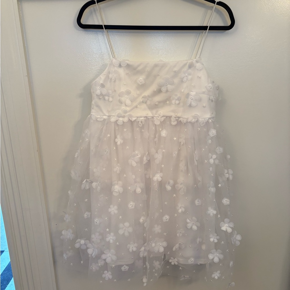 White Floral Dress with Spaghetti Straps
